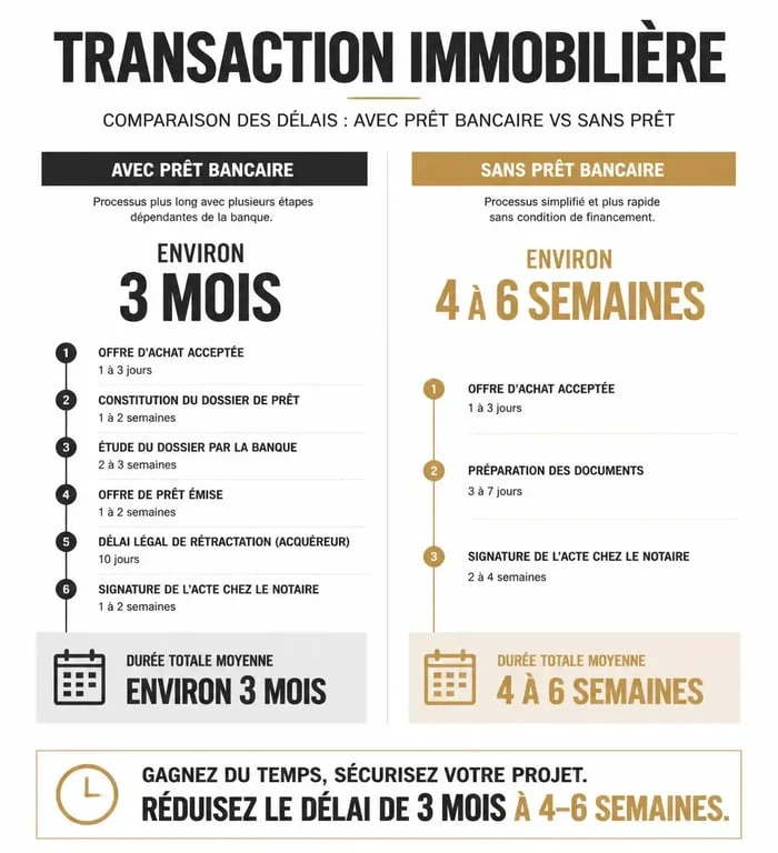 Infographie comparative des délais de vente immobilière : avec ou sans compromis de vente sans emprunt
