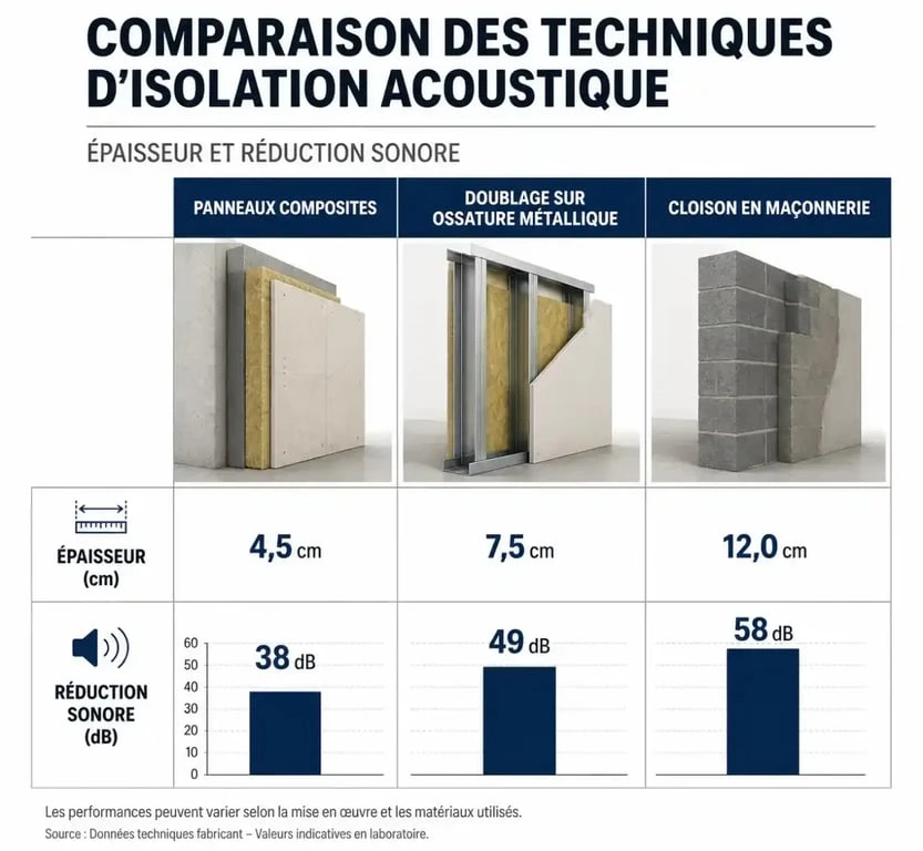 Comparatif des techniques pour isoler phoniquement une pièce : épaisseur et gain acoustique