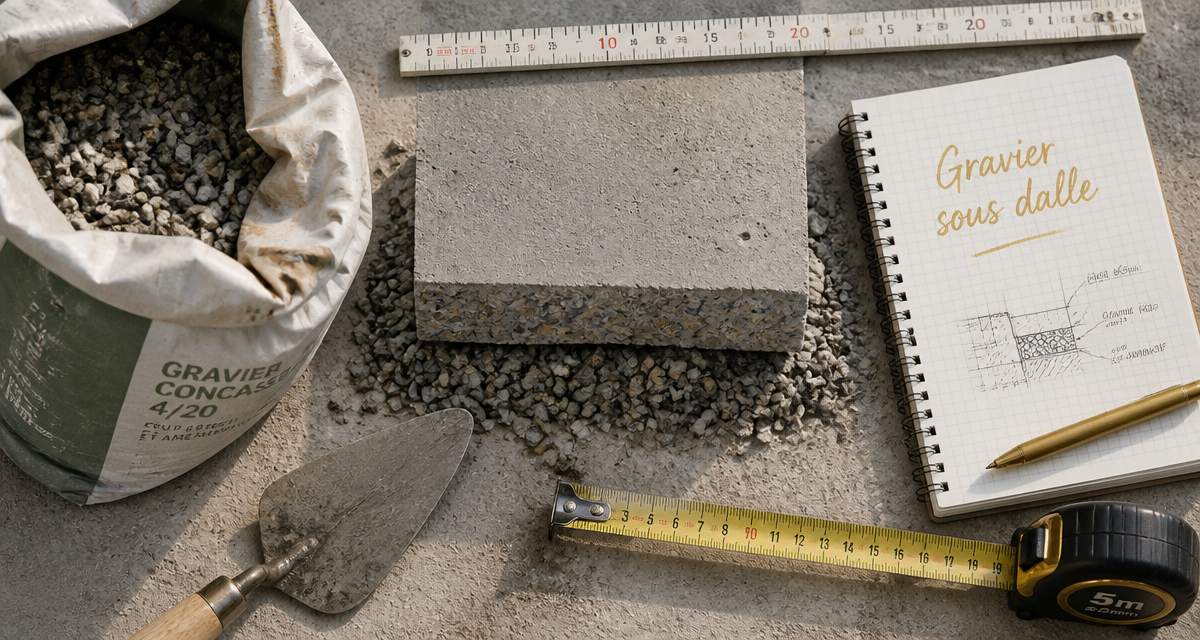 gravier sous dalle béton sur chantier