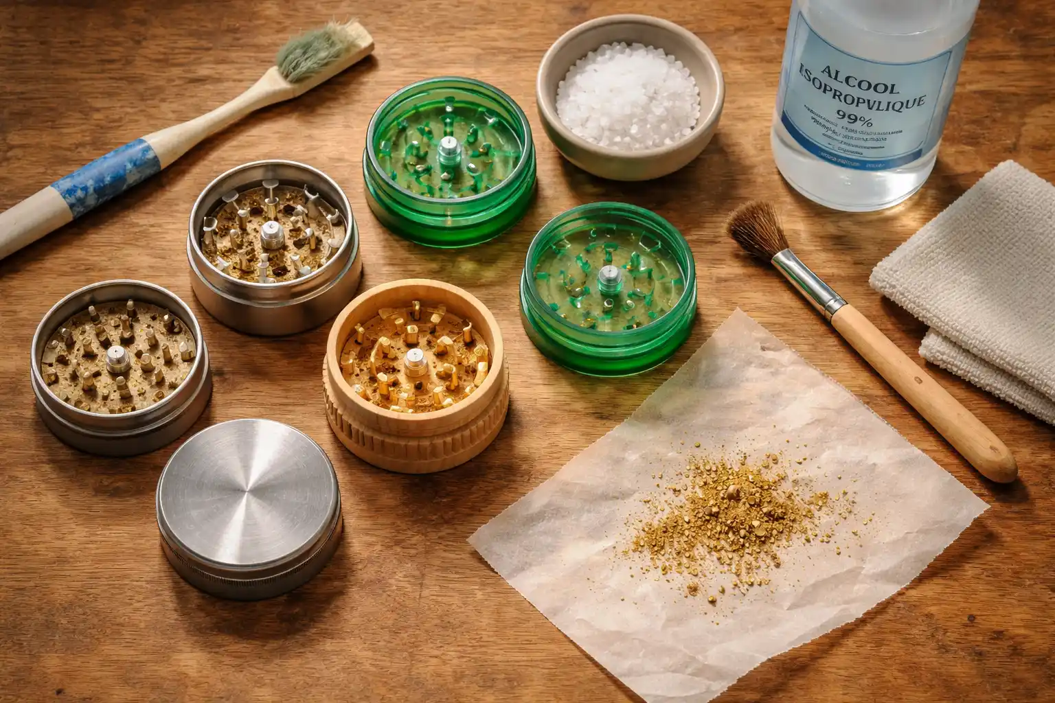 comment nettoyer un grinder vue des outils et grinders démontés