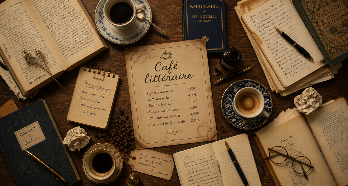 cafes litteraires table livres et café