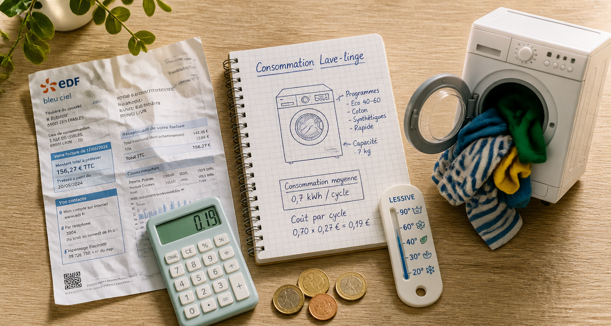 consommation machine à laver avec facture et calculatrice