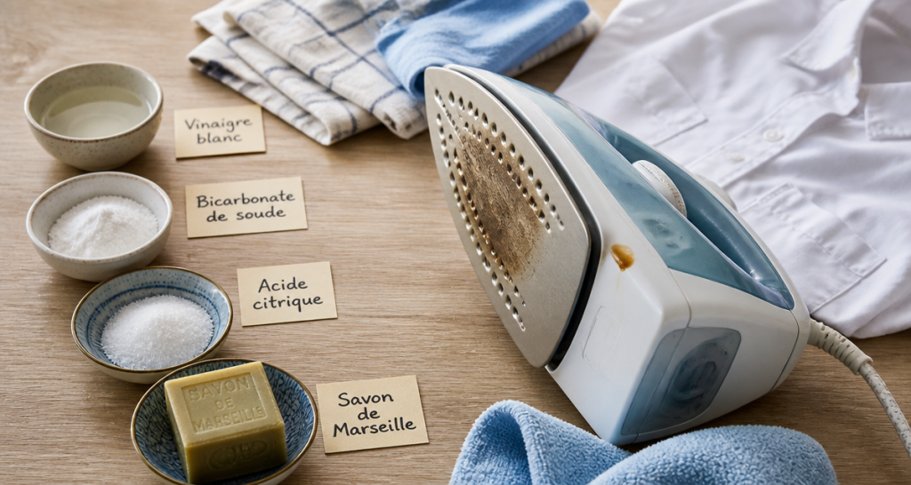 nettoyer fer à repasser qui crache marron avec produits naturels