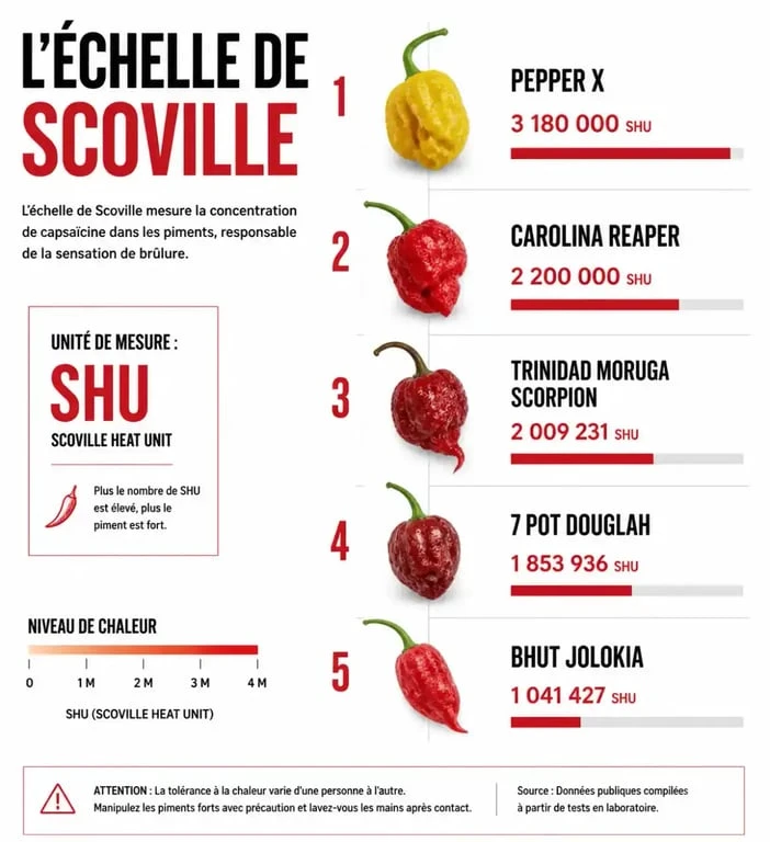 Classement des piments les plus forts au monde sur l'échelle de Scoville