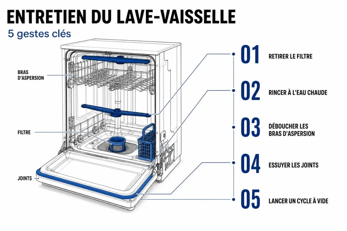 Infographie sur l'entretien et la durée de vie d'un lave-vaisselle