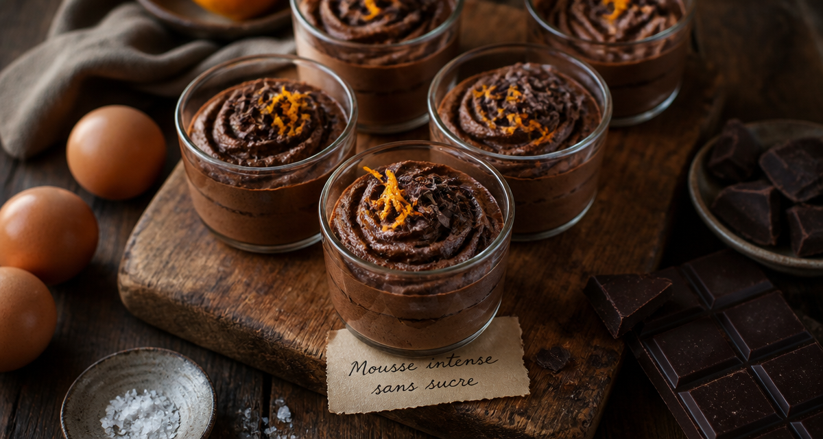 mousse chocolat sans sucre en verrines décorées