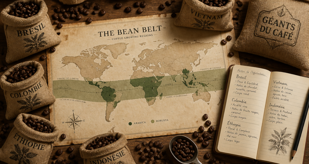 Carte Bean Belt pays producteurs de café