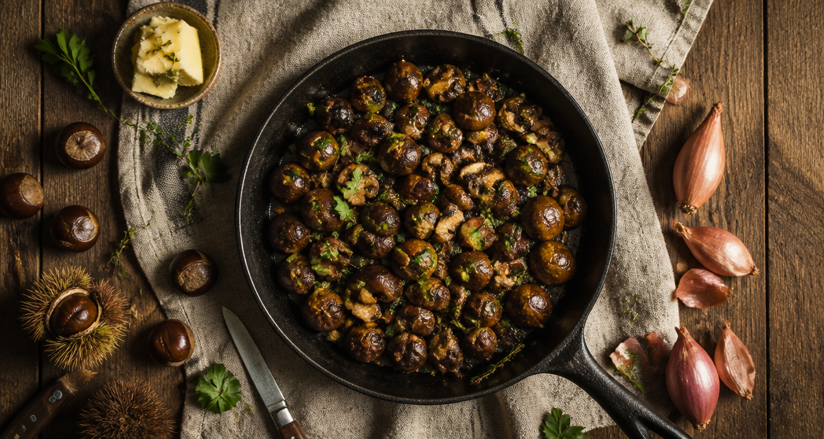 recette marron poêlée en poêle avec champignons