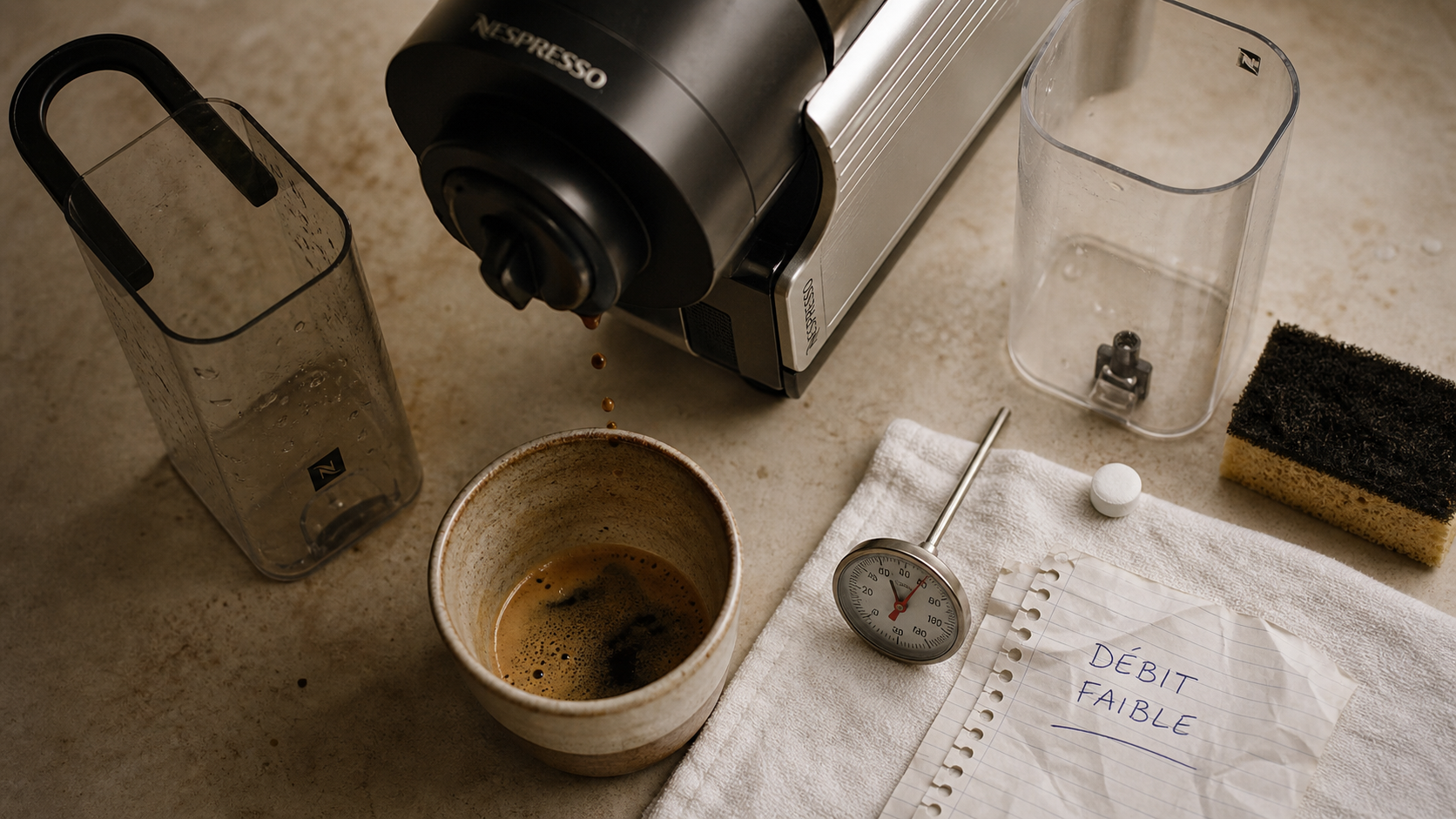 Nespresso problème écoulement : gouttes faibles, tartre et eau mal réglée