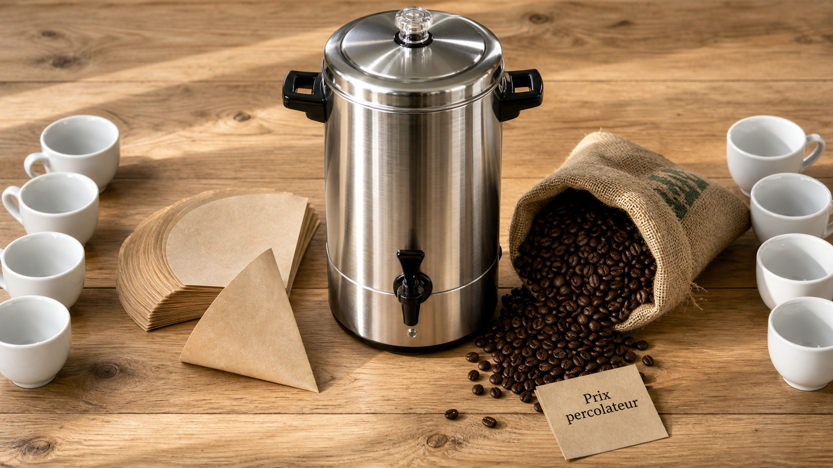 Prix percolateur 70 à 100 tasses inox, robinet verseur, maintien au chaud