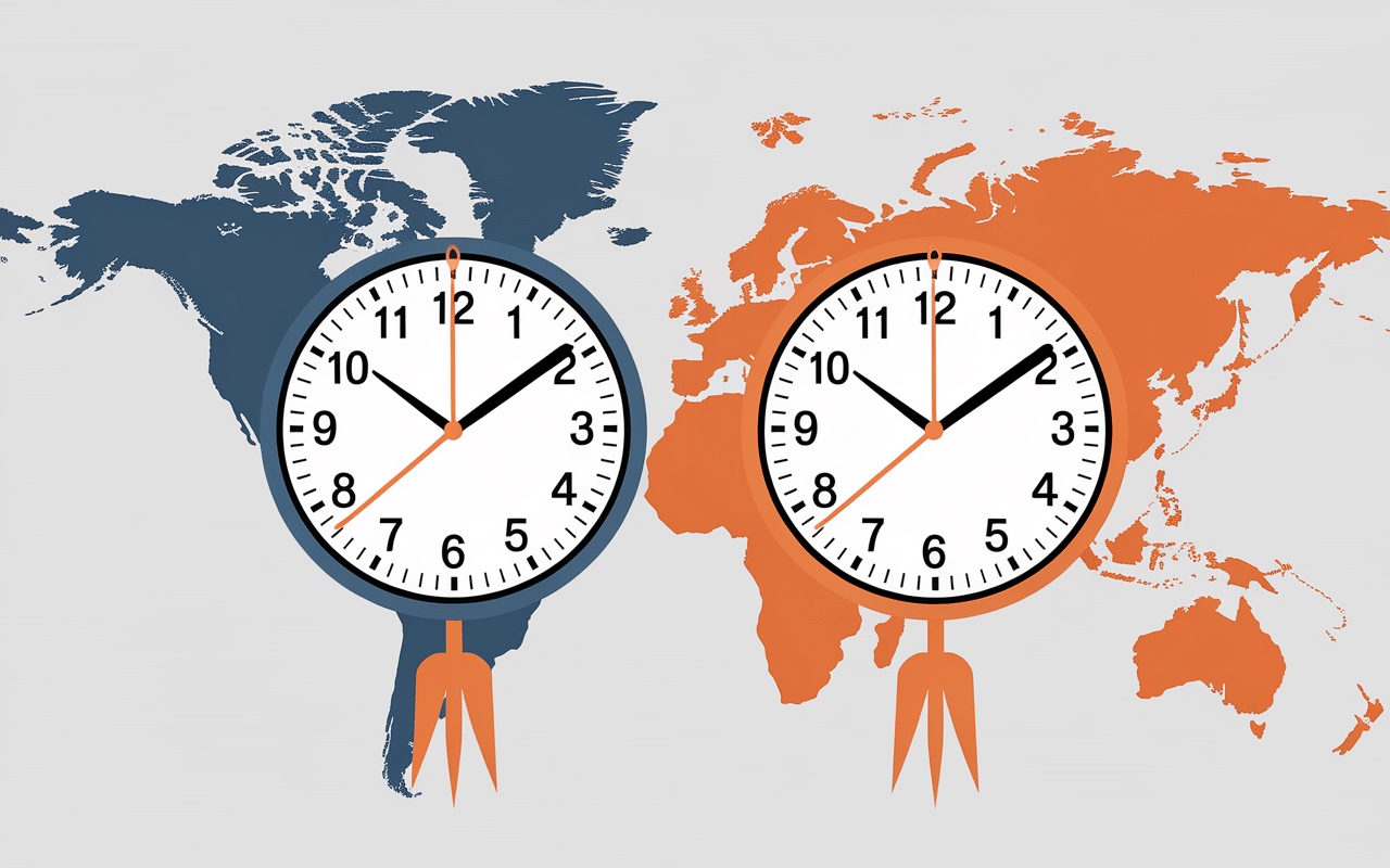 Deux horloges indiquant decalage horaire heure dubai france avec carte stylisee