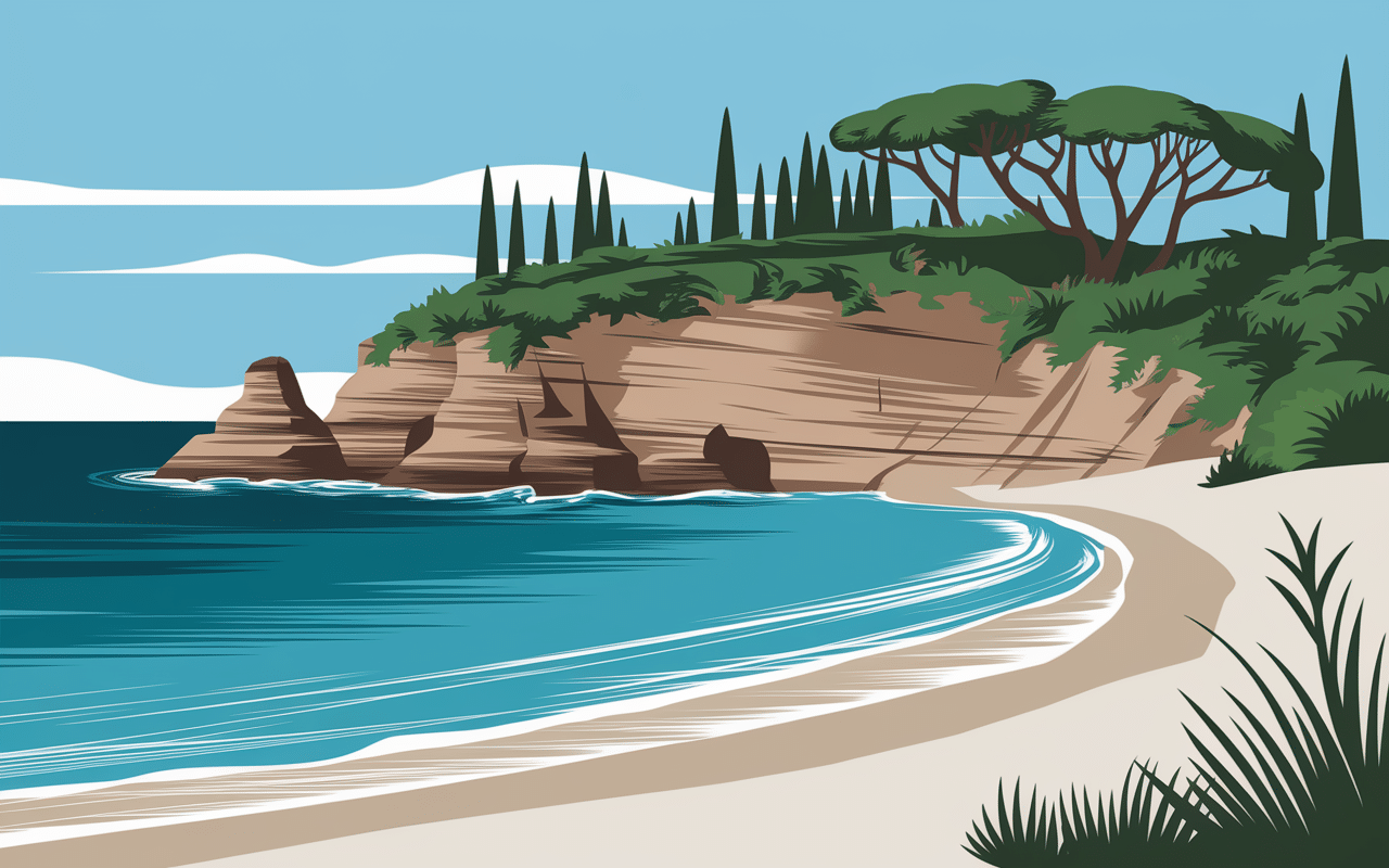 Crique naturelle plage de l'estagnol sable blanc eaux turquoise pinède