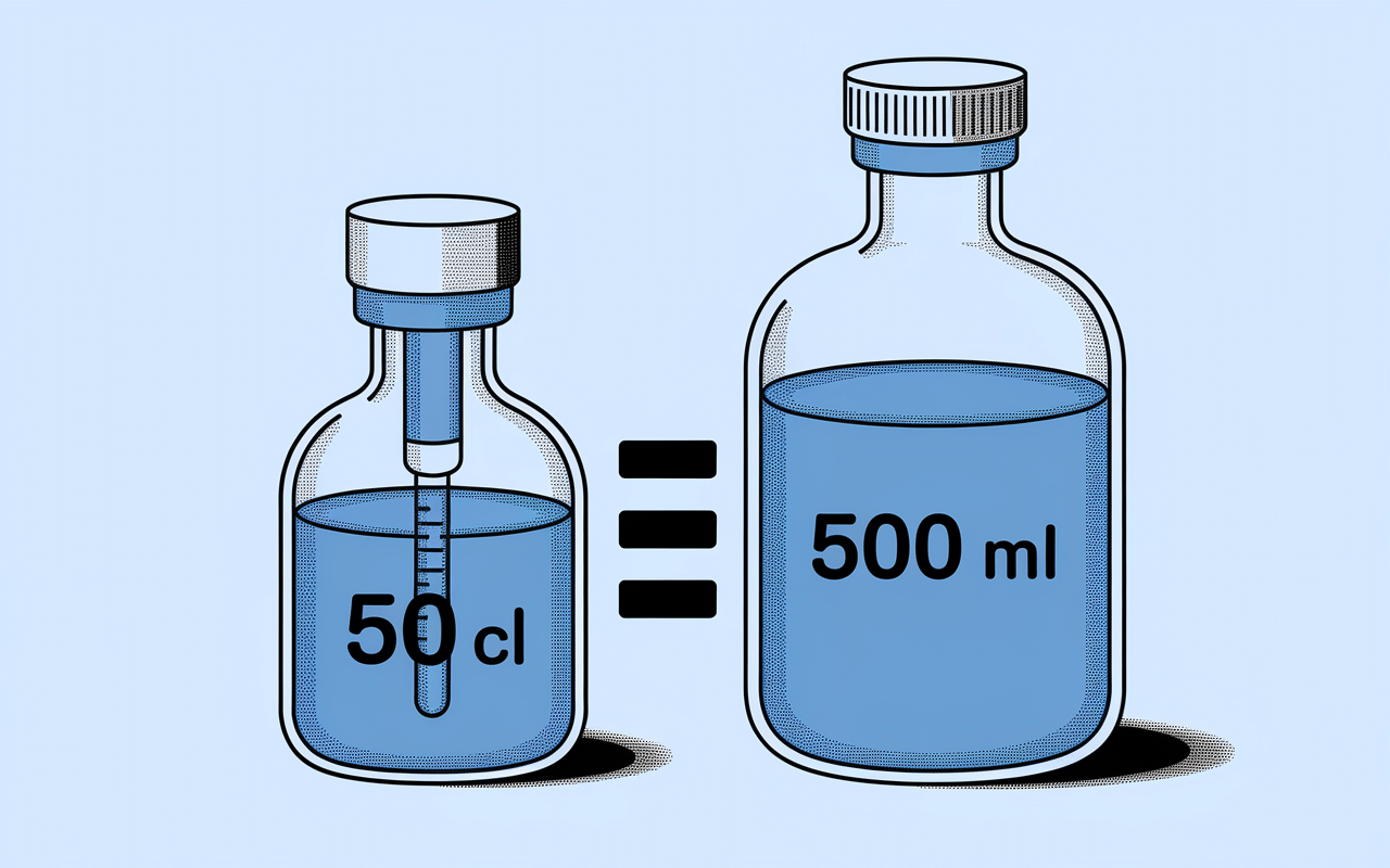 Verres doseurs 50 cl et 500 ml liquide bleu égalité 50 cl en ml