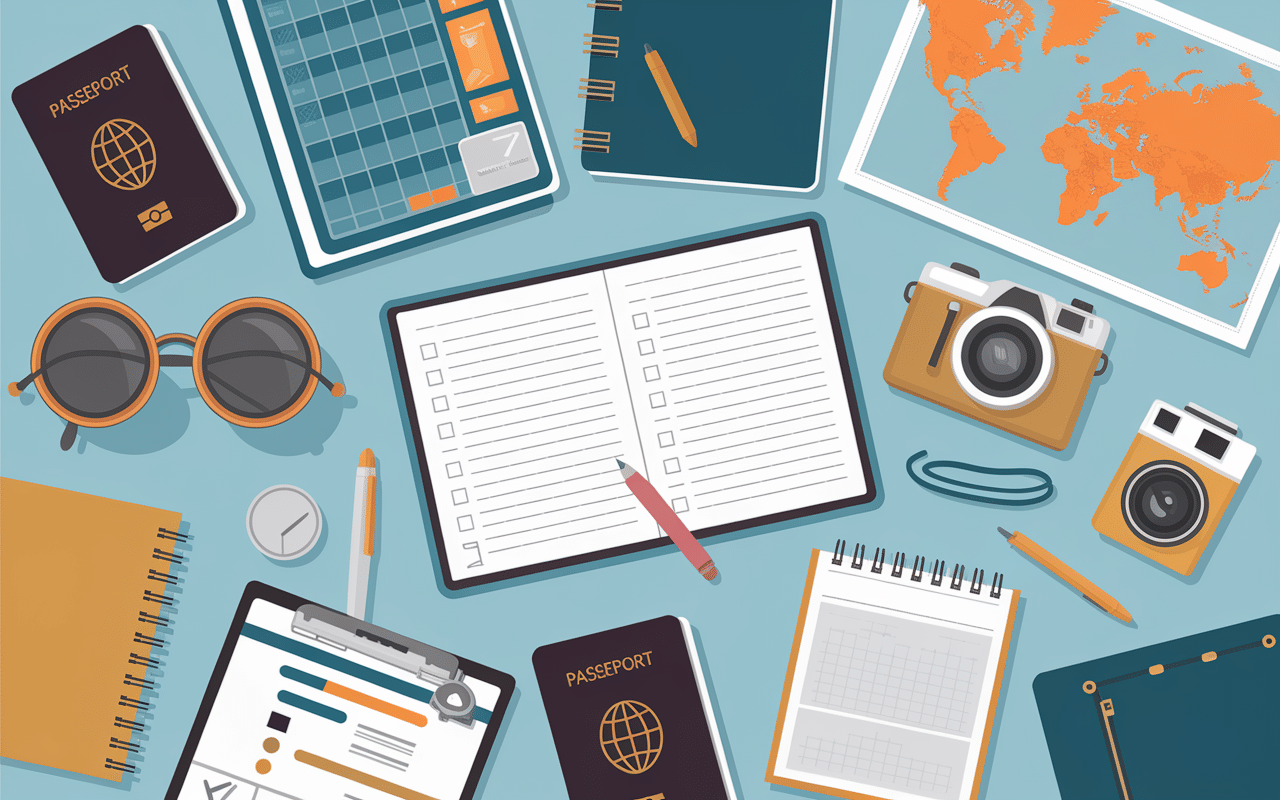 Préparation famille tour du monde table passeports