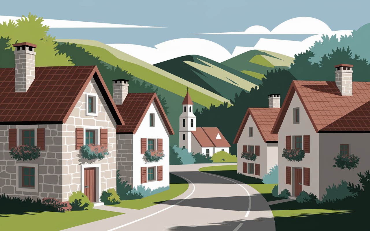 Maisons en pierre et toits d'ardoise dans les plus beaux villages des monts d'Arree