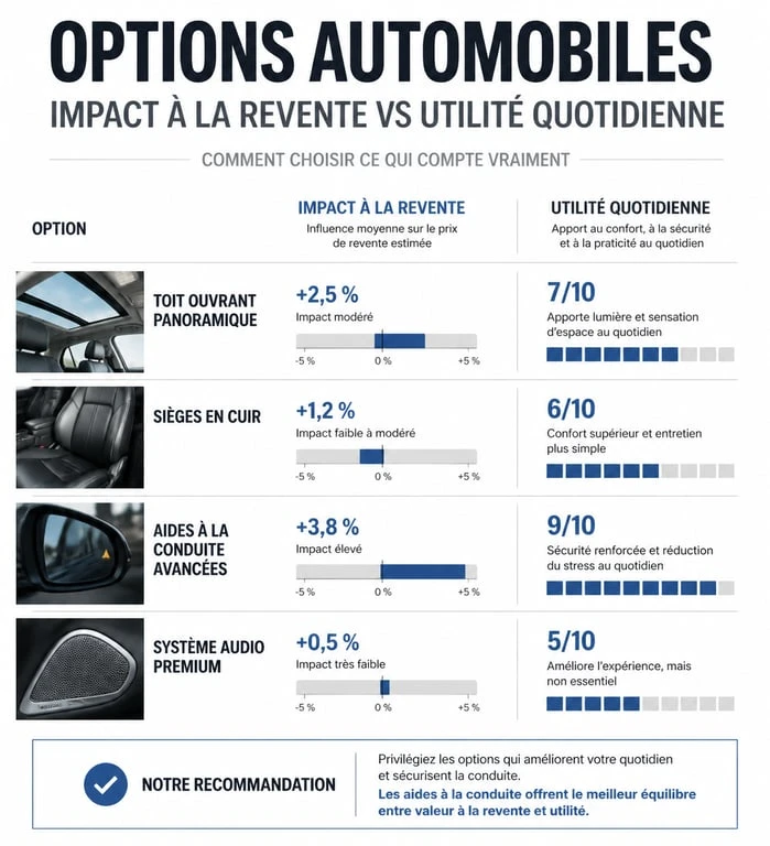 Tableau comparatif de l'impact à la revente et de l'utilité des options voiture