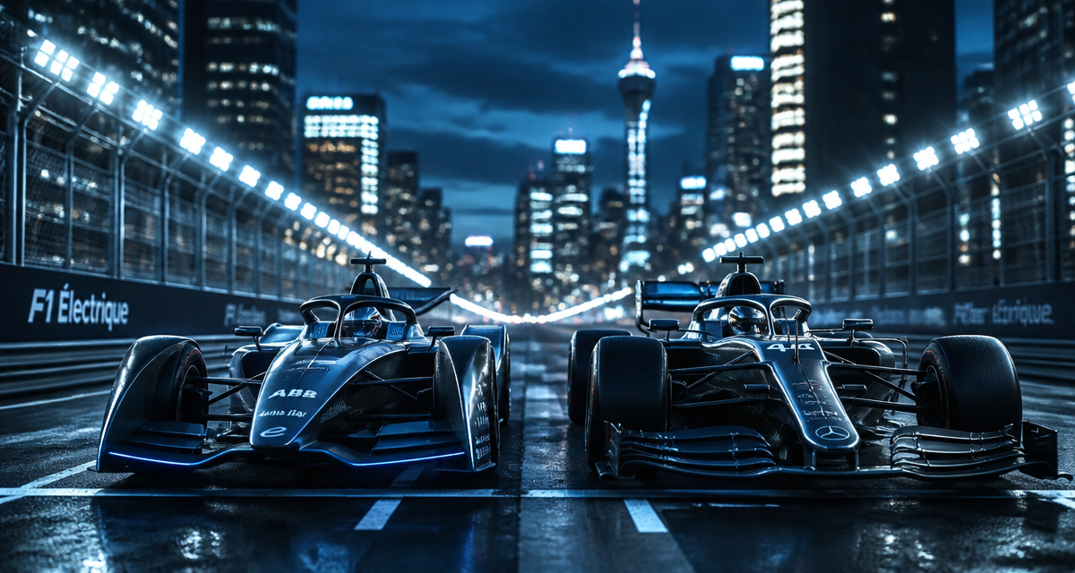 f1 électrique et formule e côte à côte sur circuit urbain