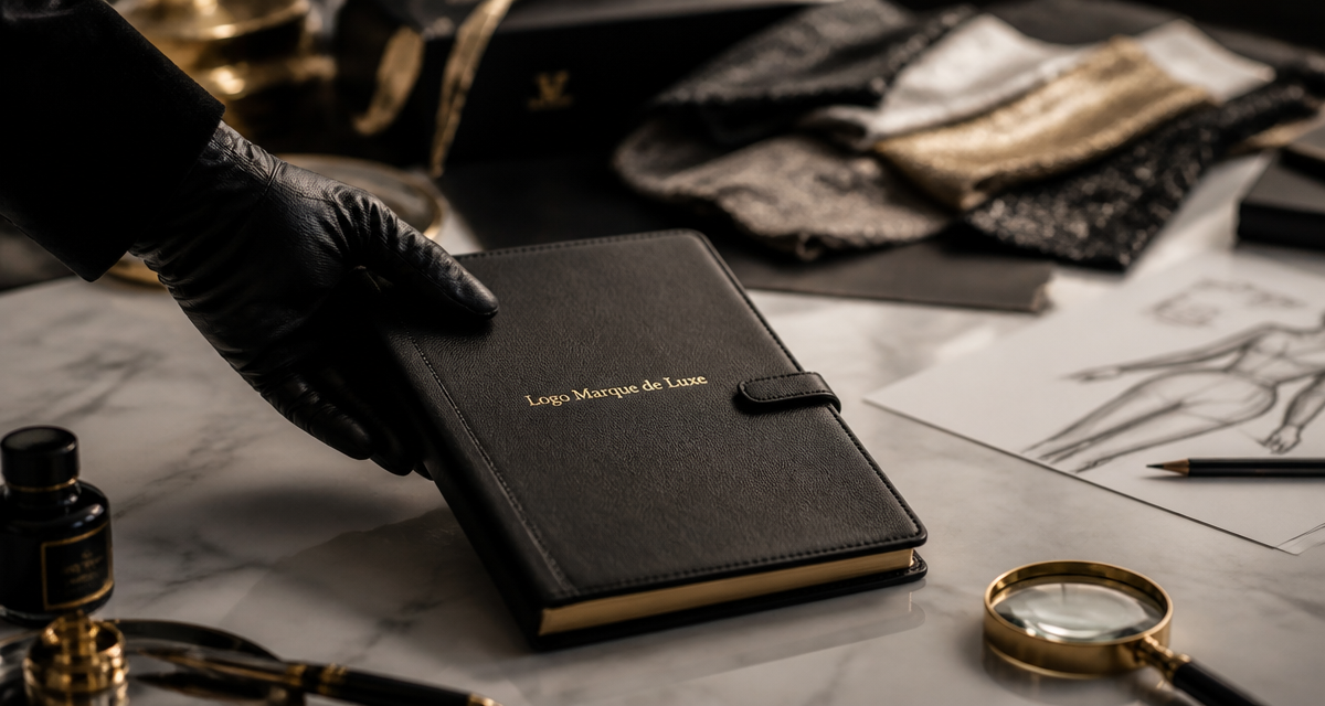 logo marque de luxe sur carnet cuir