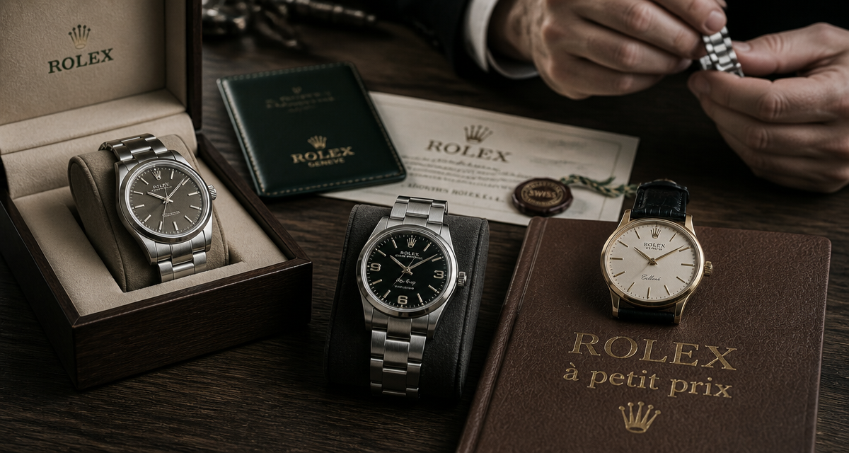 rolex la moins cher sur table en bois