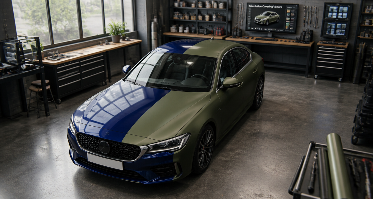 simulation covering voiture sur berline en atelier