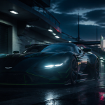 Aston Martin Vulcan noire et verte sur piste