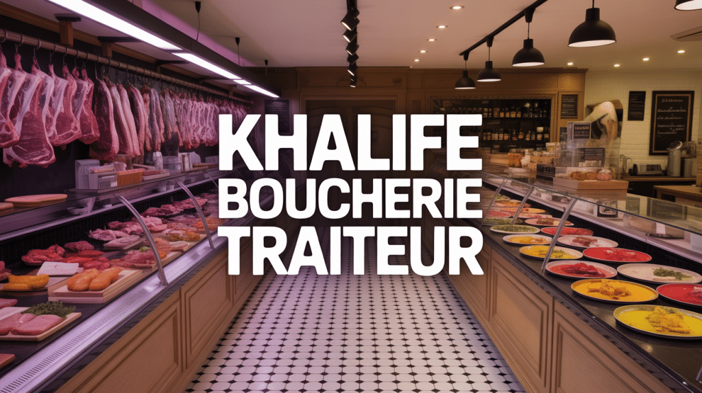 Vitrine Khalifé - boucherie traiteur avec viandes et plats exposés