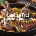 Plat de lapin à l'ail recette espagnole en cocotte, ambiance méditerranéenne