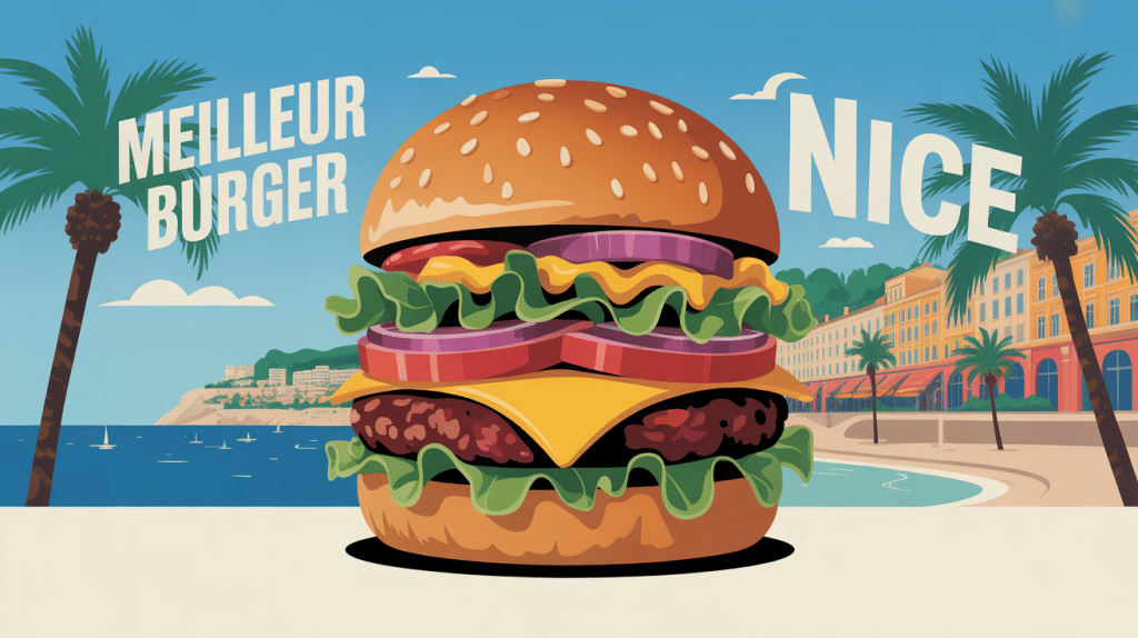 Illustration burger meilleur burger Nice vue Méditerranée