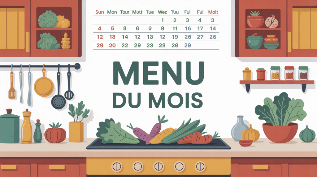Menu du mois cuisine avec calendrier et légumes