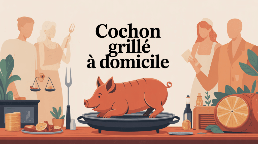 Illustration conviviale cochon grillé à domicile prix