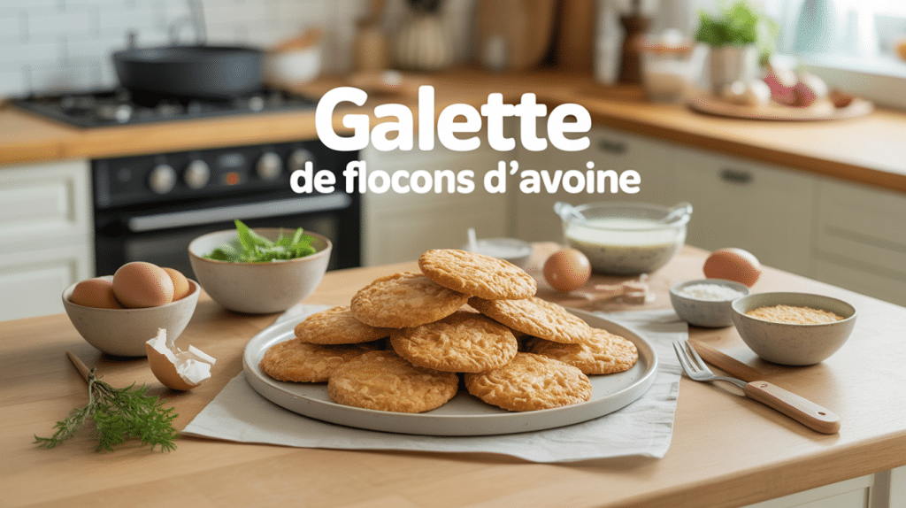 galette de flocons d avoine empilées et bols d'ingrédients