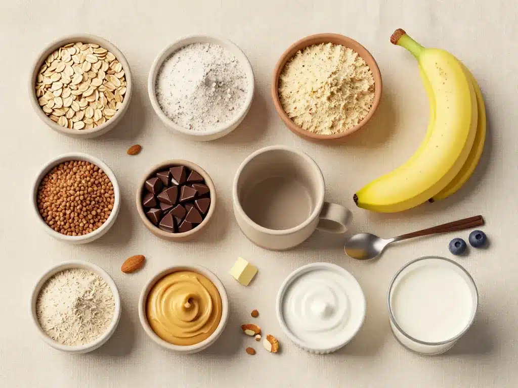 ingrédients pour mug cake banane healthy flocons avoine banane chocolat noir
