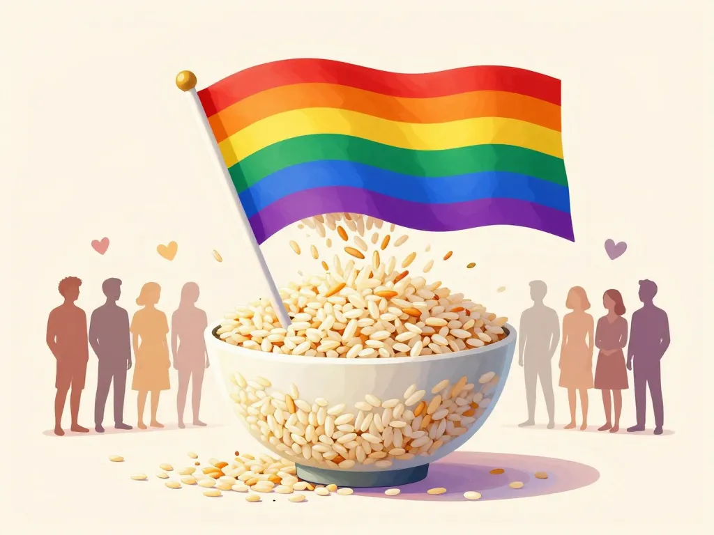 pride rice bol grains se transformant en drapeau arc-en-ciel