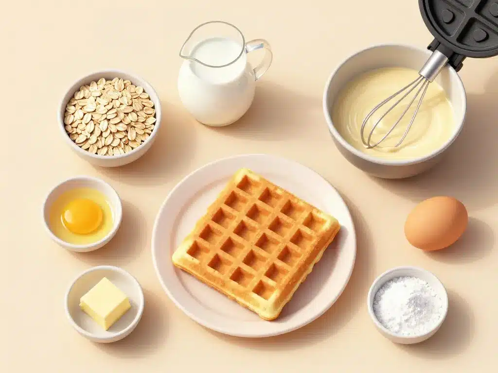 ingrédients et pâte gaufre flocon d'avoine