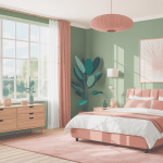 chambre vert sauge et rose ambiance harmonieuse lumineuse