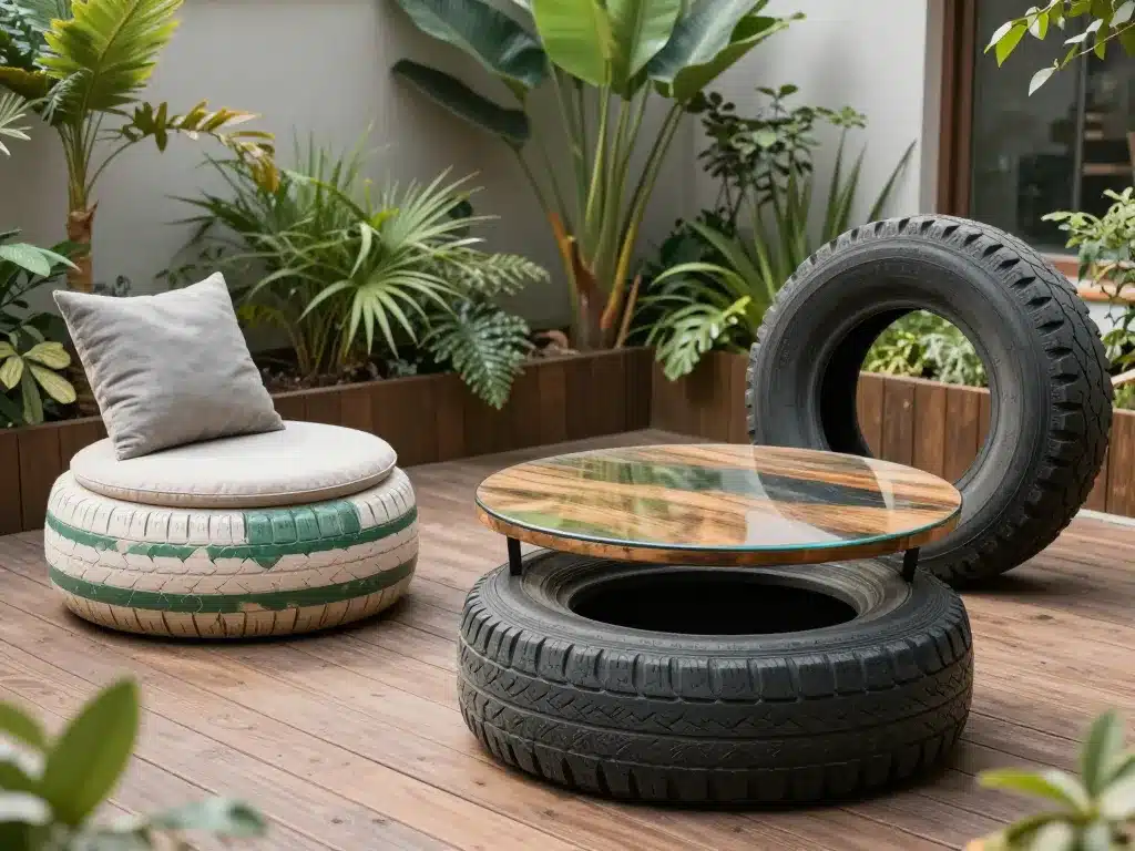 deco exterieur avec des pneus mobilier upcycling