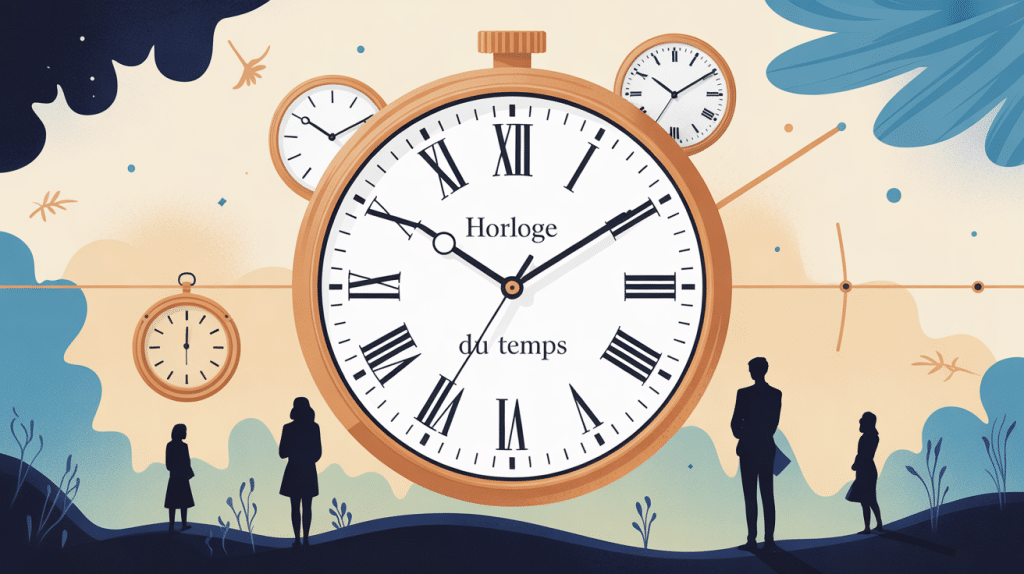 horloge du temps avec plusieurs horloges et silhouettes