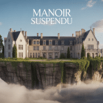 illustration manoir suspendu mélange architecture et ambiance mystérieuse