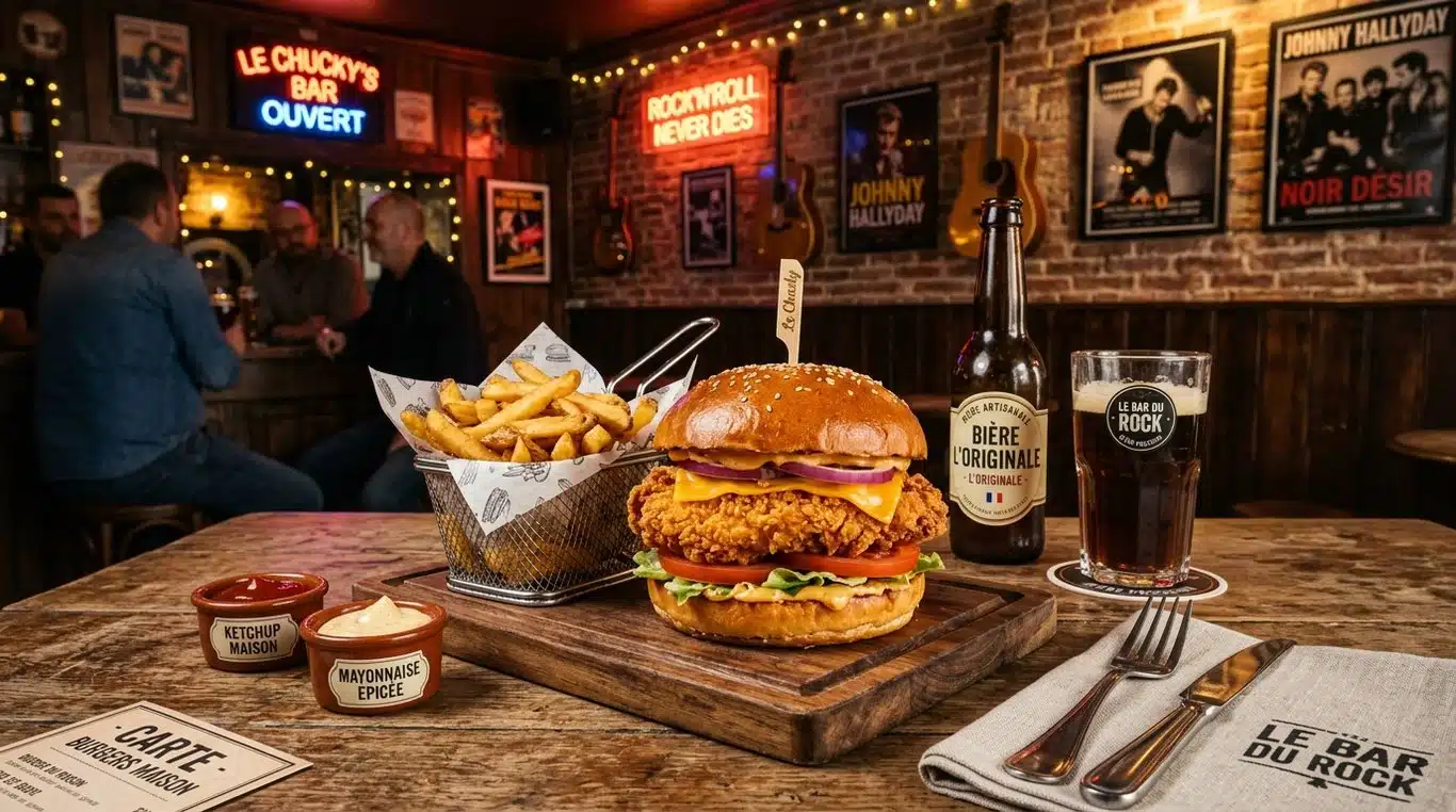 Burger au poulet croustillant signature du Lock Groove