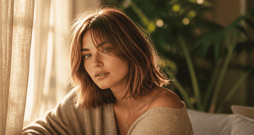 coiffure cheveux fins volumineuse avec frange rideau