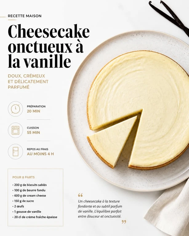 Recette cheesecake onctueux à la vanille maison