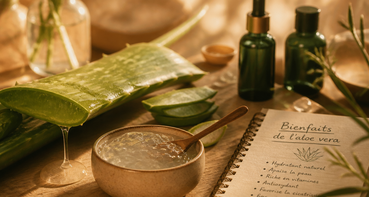 Les bienfaits de l aloe vera sur table en bois