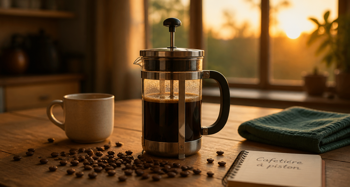 meilleure cafetière à piston en verre sur table en bois