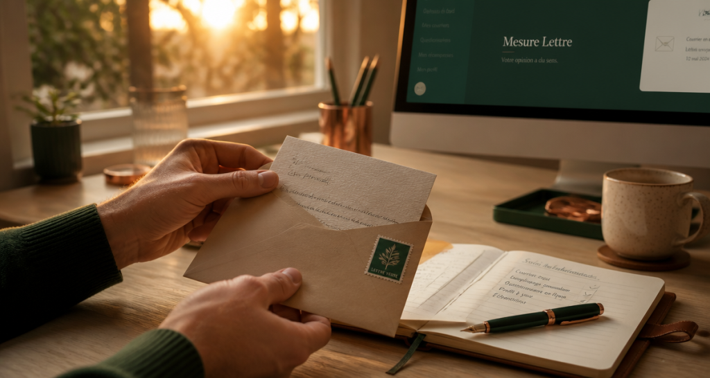 Mesure Lettre ouverture enveloppe sur table