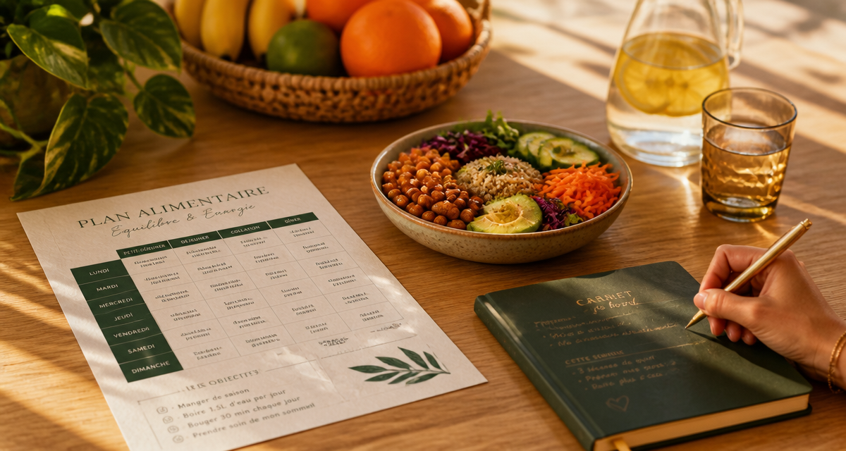 plan alimentaire nutritionniste pdf sur table avec bol Buddha