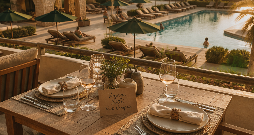 voyage 200 euros tout compris terrasse hôtel club piscine