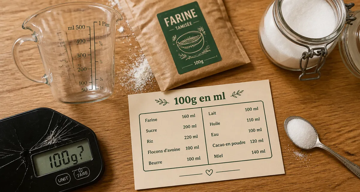 100g en ml : équivalences sans balance
