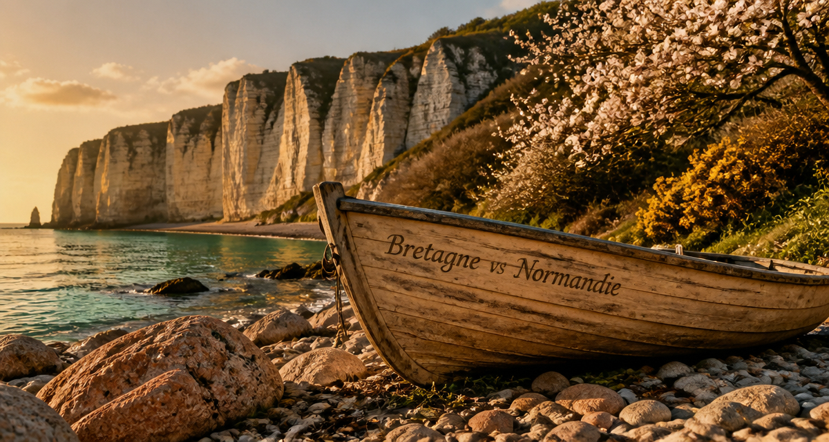 plage bretagne ou normandie falaises barque