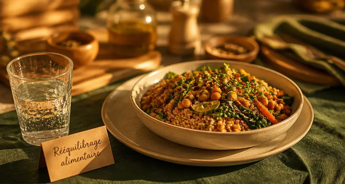 Comment faire un reequilibrage alimentaire : assiette quinoa et légumes