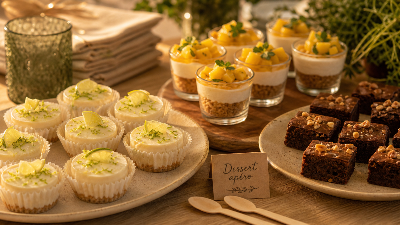 Dessert apéro dinatoire : mini cheesecakes et verrines sans couverts